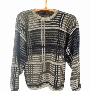 Vintage David Taylor Abstract Sweater  Medium Striped Knit Crewneck Pullover